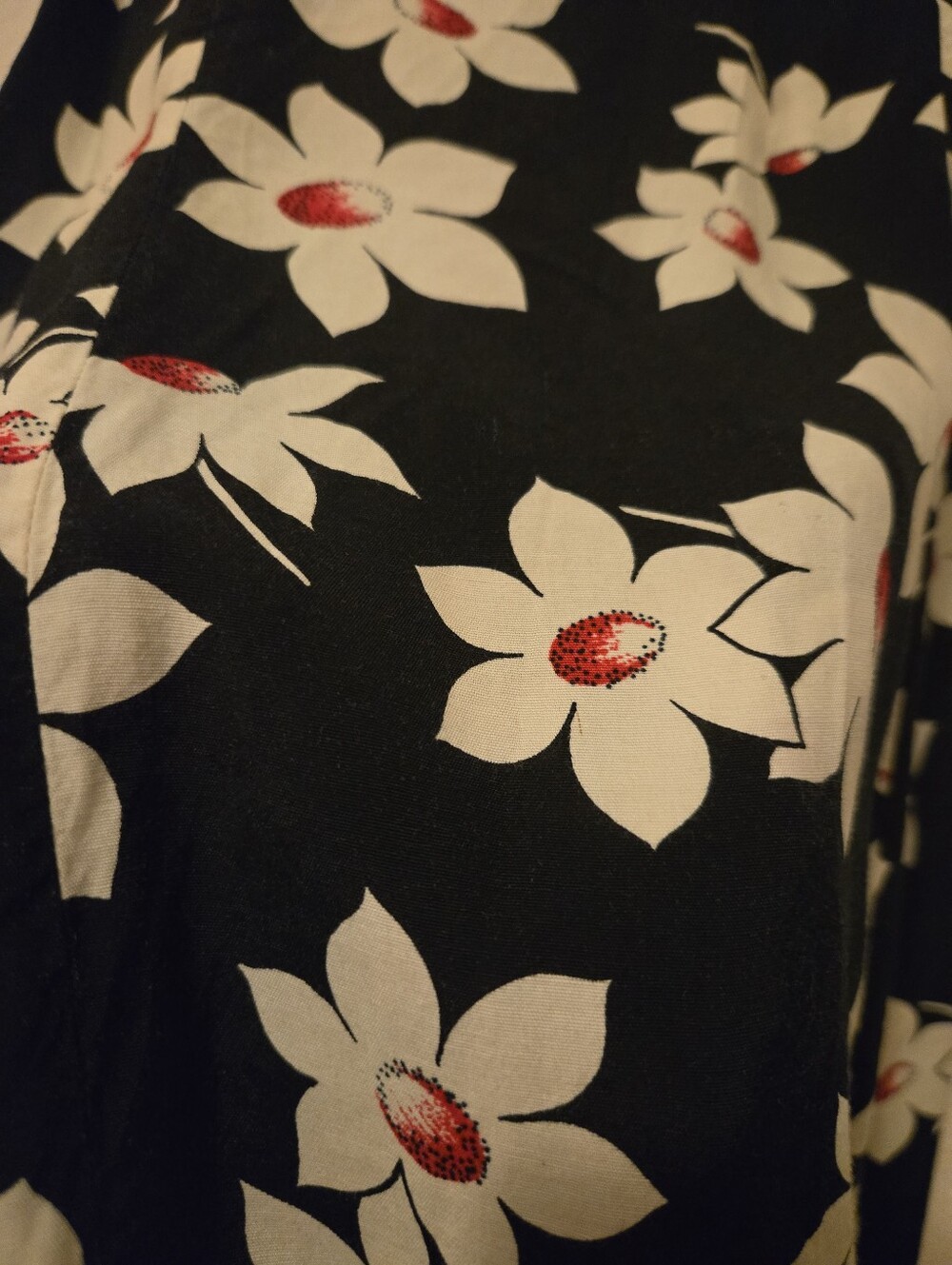 Women's Black Floral Print Top with White & Red Accents